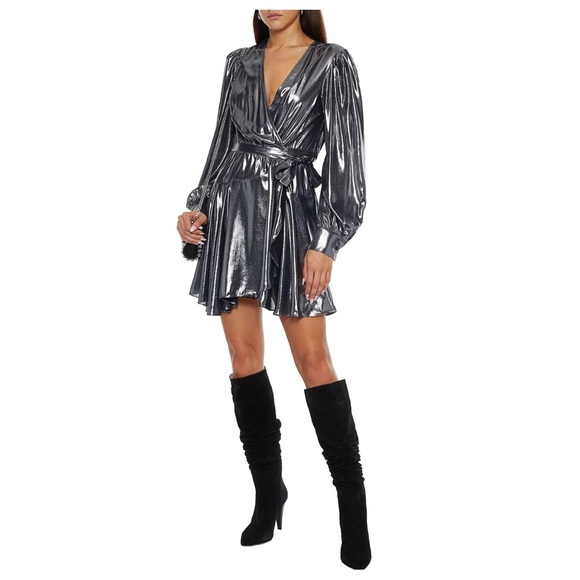 New! Rare IRO Matcha Metallic Wrap Up Dress - Picture 3 of 9